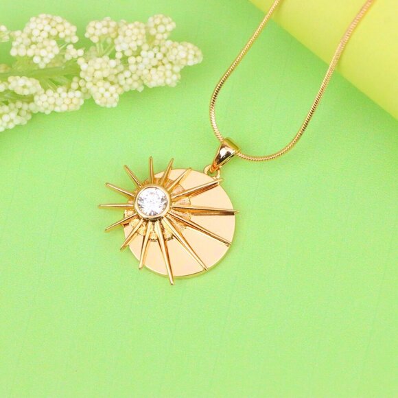 "Radiant Rose Gold Sunburst Pendant with Center Clear Crystal Accent, XPPT1250 - Picture 5 of 12